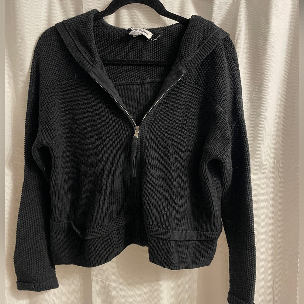 Black Knit Zip-Up Hoodie